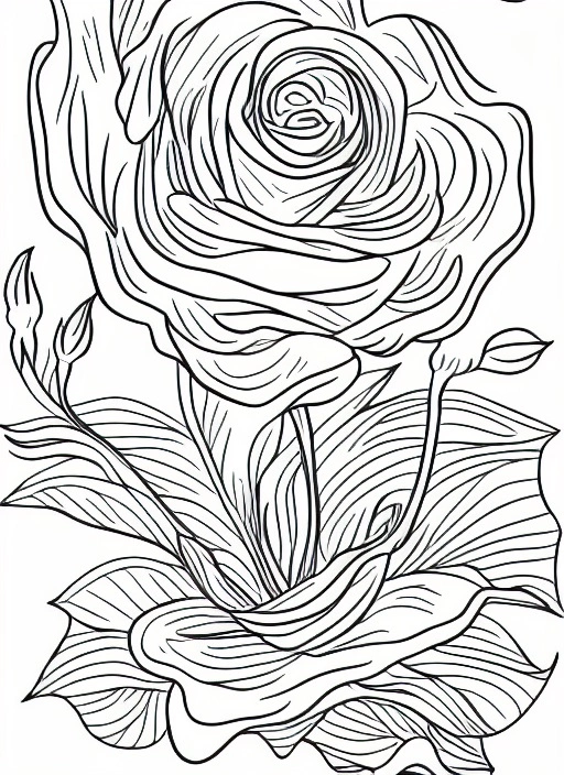 45969-784385620-Line-art elegant design of a rose on white paper, coloring page for adult, van gogh style.webp